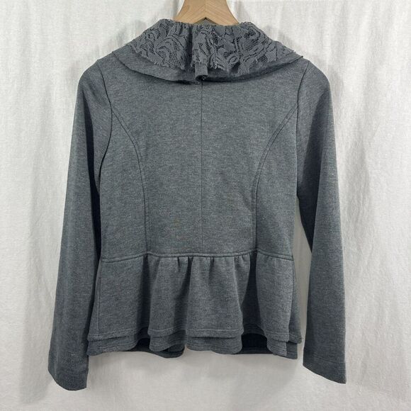 Nic & Mo Anthropologie Lace Ruffle Coquette Peplum Jersey Knit Cardigan Womens M - Picture 2 of 9